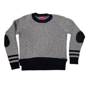Krimson Klover Womens Sweater Wool Blend Elbow Patch Knit Black White Small